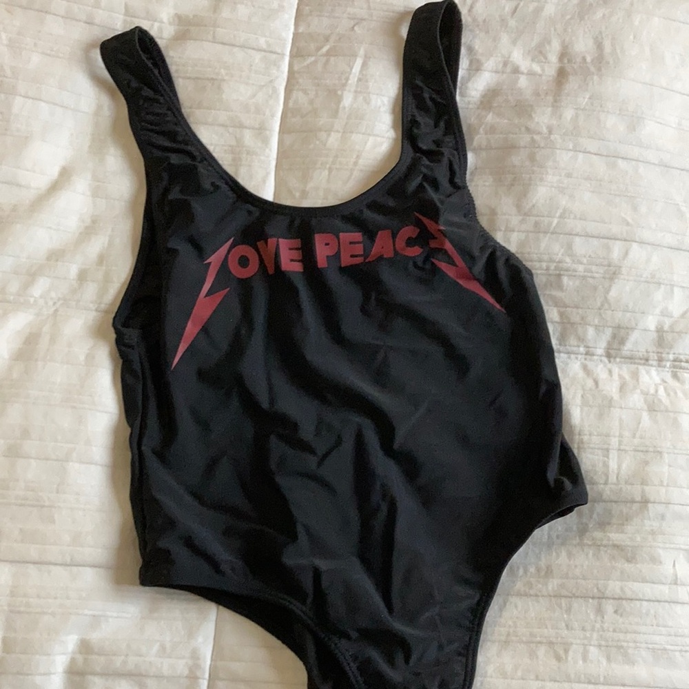 The People Vs. love peace high cut one piece bikini with a low back size medium